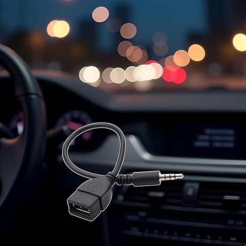 قطعتان من كابل محول USB إلى AUX أسود، قابس AUX ذكر 3.5 مم إلى USB 2.0 أنثى محول كابل سلك لمنفذ Aux للسيارة بطول 20 سم/8 بوصة ملحقات محول OTG أسود in Kuwait