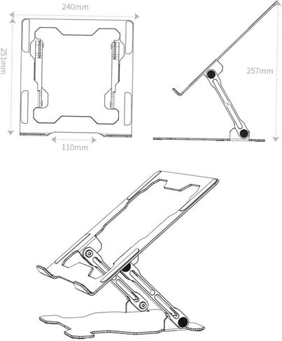 MAGICLULU Aluminum Alloy Laptop Riser Holder and Tablet Cooling Stand, Foldable Metal Laptop Desk Stand for Adjustable Height, Multipurpose Notebook PC Holder for Home and Office Use in Kuwait