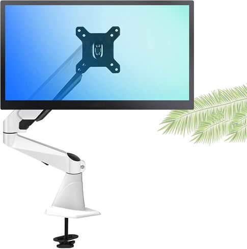 Monitor Desk Mount Single Monitor Desk Mount Long Arm Monitor Stand Mount with Gas Spring Wall-Mounted Height Adjustable Bracket for 15"-27" Screen Computer Monitor Stand-White-C in Saudi Arabia