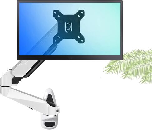 Monitor Desk Mount Single Monitor Desk Mount Long Arm Monitor Stand Mount with Gas Spring Wall-Mounted Height Adjustable Bracket for 15"-27" Screen Computer Monitor Stand-White-C in Saudi Arabia