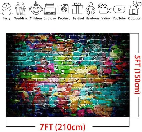 7x5ft Graffiti Photography Backdrops Colorful Brick Wall Photo Background Adults Children Portrait Studio Props Birthday Party Decor Supplies Vinyl in Kuwait