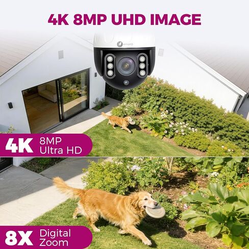 حزمة نظام كاميرا أمان xmartO 4K 8MP للخدمة الشاقة WiFi 6، NVR 10 قنوات و8 كاميرات PTZ مدمجة، مراقبة تتبع AI على مدار الساعة طوال أيام الأسبوع، كاميرا قبة معدنية مقاومة للتخريب، WiFi6 طويل المدى، 0 رسوم شهرية in Kuwait