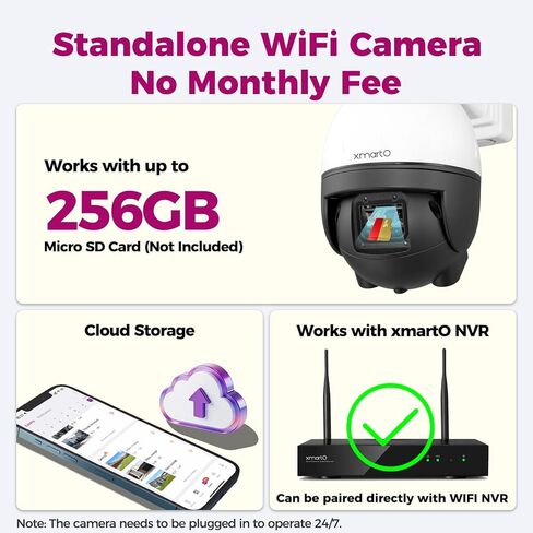 حزمة نظام كاميرا أمان xmartO 4K 8MP للخدمة الشاقة WiFi 6، NVR 10 قنوات و8 كاميرات PTZ مدمجة، مراقبة تتبع AI على مدار الساعة طوال أيام الأسبوع، كاميرا قبة معدنية مقاومة للتخريب، WiFi6 طويل المدى، 0 رسوم شهرية in Kuwait