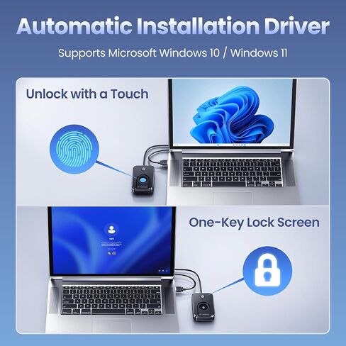 قارئ بصمات الأصابع ineo USB لنظام التشغيل Windows 10/11، Windows Hello، تسجيل الدخول بلمسة واحدة وقفل الشاشة، التوصيل والتشغيل، بدون كلمة مرور، كابل بطول 5 أقدام in Kuwait