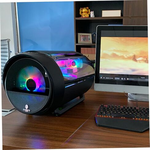 حقيبة كمبيوتر DOITOOL Matx مع تبريد مياه RGB، لوحة بانورامية مستديرة، هيكل سطح مكتب أسود للمكتب المنزلي وإعداد الألعاب in Kuwait