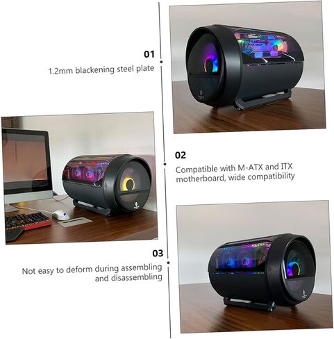 KALLORY Matx Modified Computer Case with Panoramic RGB Tempered Glass, Black Water-Cooling Chassis for Home Office and Gaming Setup in Kuwait