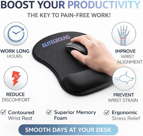 Ergonomic Mouse Pad with Wrist Support, Memory Foam Wrist Rest, Non-Slip Base, Comfortable Office Mousepad for Laptop and PC in Kuwait