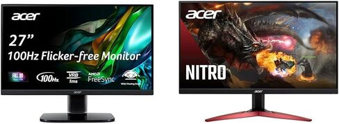شاشة مكتب ألعاب Acer KB272 EBI مقاس 27 بوصة IPS Full HD (1920 x 1080) بدون إطار | تقنية AMD FreeSync | تحديث يصل إلى 100 هرتز | 1 مللي ثانية (VRB) | ضوء أزرق منخفض | إمالة | منافذ HDMI وVGA، أسود in Kuwait