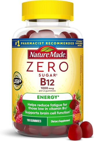 Nature Made Zero Sugar Energy فيتامين B12 علكات 1000 ميكروغرام لكل وجبة، فيتامينات B12، دعم استقلاب الطاقة، 110 علكات خالية من السكر، كمية تكفي 55 يومًا in Saudi Arabia