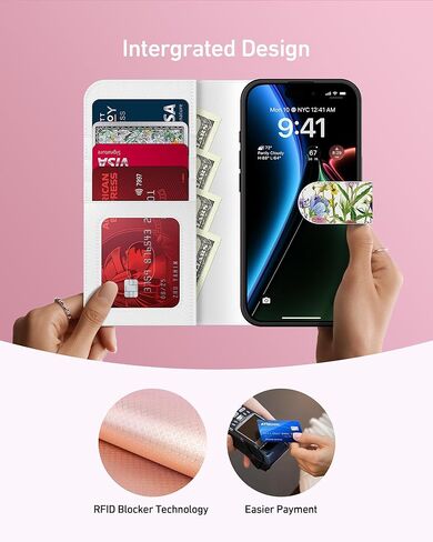 محفظة حافظة FUNMIKO لهاتف iPhone 17 Pro، غطاء جلدي قابل للطي قابل للفصل، حامل بطاقات RFID يحجب 4 بطاقات، مسند مغناطيسي، غطاء هاتف واقٍ للنساء والفتيات، زهور برية مزهرة in Kuwait