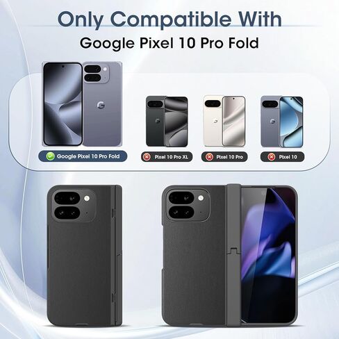 حافظة لهاتف Google Pixel 10 Pro Fold 2025 مع واقي شاشة خارجي، مسند مخفي، غطاء حماية مفصلي مقاوم للصدمات لكامل الجسم من البولي كربونات لهاتف Pixel 10 Pro Fold 5G - أسود in Kuwait