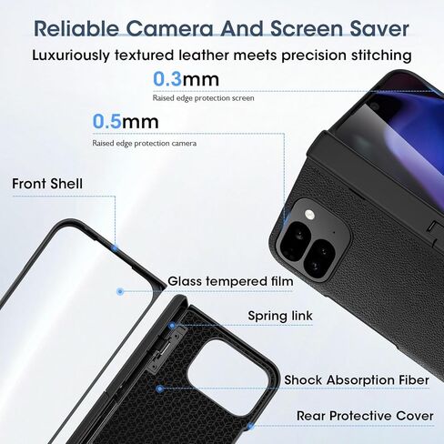 حافظة لهاتف Google Pixel 10 Pro Fold 2025 مع واقي شاشة خارجي، مسند مخفي، غطاء حماية مفصلي مقاوم للصدمات لكامل الجسم من البولي كربونات لهاتف Pixel 10 Pro Fold 5G - أسود in Kuwait