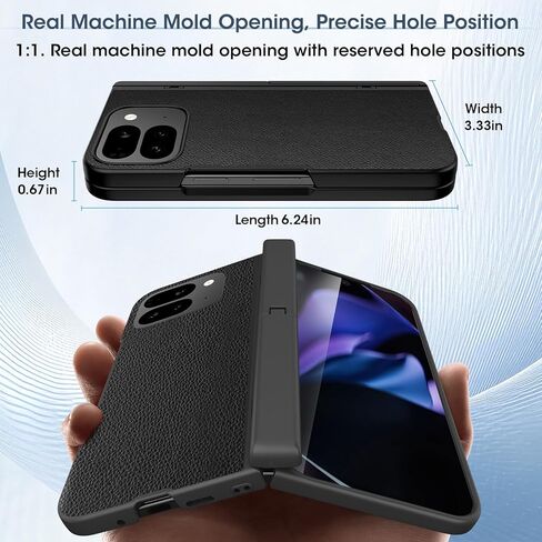 حافظة لهاتف Google Pixel 10 Pro Fold 2025 مع واقي شاشة خارجي، مسند مخفي، غطاء حماية مفصلي مقاوم للصدمات لكامل الجسم من البولي كربونات لهاتف Pixel 10 Pro Fold 5G - أسود in Kuwait
