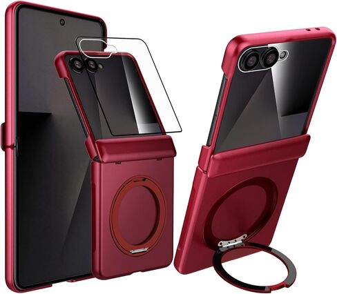 Magnetic Case for Samsung Galaxy Z Flip 7 Case, Compatible with Mag-Safe, Center Hinge Protection, 360° Rotating Finger Ring Holder with Built-in Screen Protector PC Material for Galaxy Z Flip 7 2025 in Saudi Arabia
