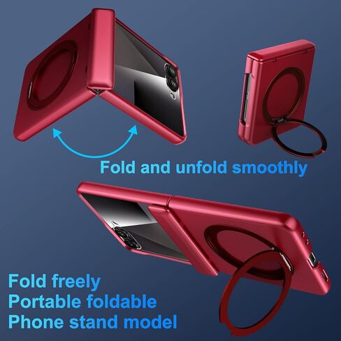 Magnetic Case for Samsung Galaxy Z Flip 7 Case, Compatible with Mag-Safe, Center Hinge Protection, 360° Rotating Finger Ring Holder with Built-in Screen Protector PC Material for Galaxy Z Flip 7 2025 in Saudi Arabia