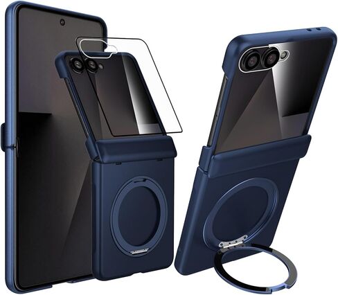 Magnetic Case for Samsung Galaxy Z Flip 7 Case, Compatible with Mag-Safe, Center Hinge Protection, 360° Rotating Finger Ring Holder with Built-in Screen Protector PC Material for Galaxy Z Flip 7 2025 in Saudi Arabia