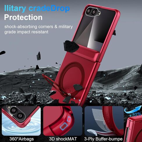 Magnetic Case for Samsung Galaxy Z Flip 7 Case, Compatible with Mag-Safe, Center Hinge Protection, 360° Rotating Finger Ring Holder with Built-in Screen Protector PC Material for Galaxy Z Flip 7 2025 in Saudi Arabia
