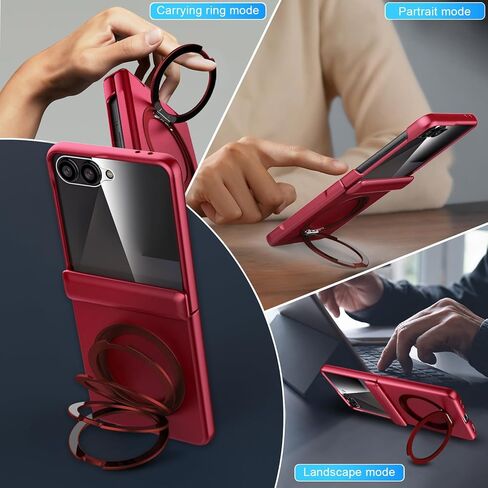 Magnetic Case for Samsung Galaxy Z Flip 7 Case, Compatible with Mag-Safe, Center Hinge Protection, 360° Rotating Finger Ring Holder with Built-in Screen Protector PC Material for Galaxy Z Flip 7 2025 in Saudi Arabia