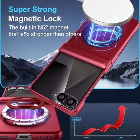 Magnetic Case for Samsung Galaxy Z Flip 7 Case, Compatible with Mag-Safe, Center Hinge Protection, 360° Rotating Finger Ring Holder with Built-in Screen Protector PC Material for Galaxy Z Flip 7 2025 in Saudi Arabia
