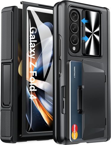 Viaotaily for Galaxy Z Fold 4 Case with S Pen Holder & Card Holder & Hinge Protection, Built-in Screen Protector & Slide Camera Cover, Durable Wallet Phone Case for Samsung Z Fold 4 5G 2022 (Black) in Kuwait