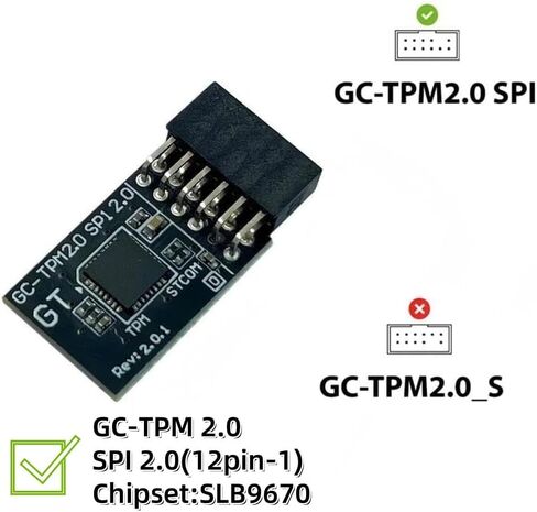 TPM 2.0 Module SPI 12Pin SLB9670 for Gigabyte H610I DDR4,H610M D2VX SI,H610M D3H DDR4,H610M H,H610M HD3P,H610M K DDR4,H610M S2,H610M S2 DDR4,H610M S2H DDR4 Compute Securely Bus Header Key in Kuwait