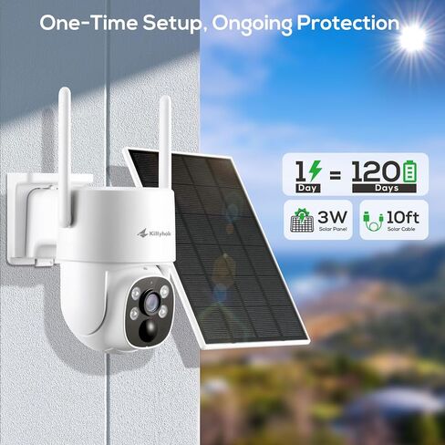 نظام كاميرا أمان Kittyhok Home Wireless Soalr مع شاشة | كاميرا مراقبة 4 Bullet & 4 PT تعمل بالطاقة الشمسية للكشف عن الإنسان، تسليط الضوء، لأمن المنزل | 10CH NVR، شاشة IPS 10 بوصة، مخزن محلي in Kuwait