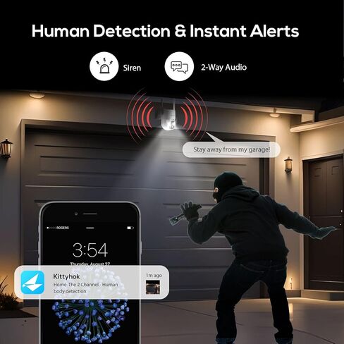 نظام كاميرا أمان Kittyhok Home Wireless Soalr مع شاشة | كاميرا مراقبة 4 Bullet & 4 PT تعمل بالطاقة الشمسية للكشف عن الإنسان، تسليط الضوء، لأمن المنزل | 10CH NVR، شاشة IPS 10 بوصة، مخزن محلي in Kuwait