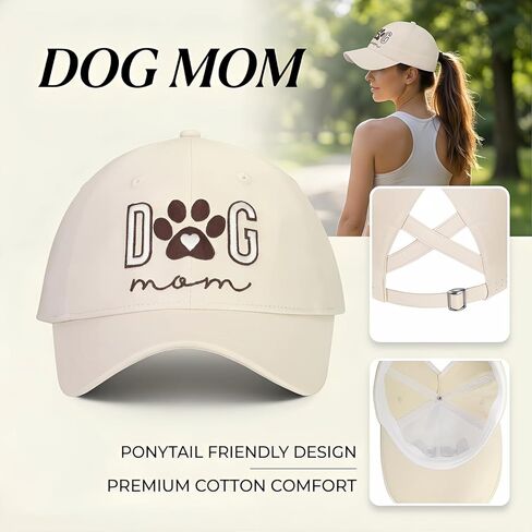 Dog Mom Hat, Dog Mom Gifts for Women, Adjustable Criss Cross High Ponytail Hat, Mothers Day Birthday Gifts for Doggy Lover in Kuwait
