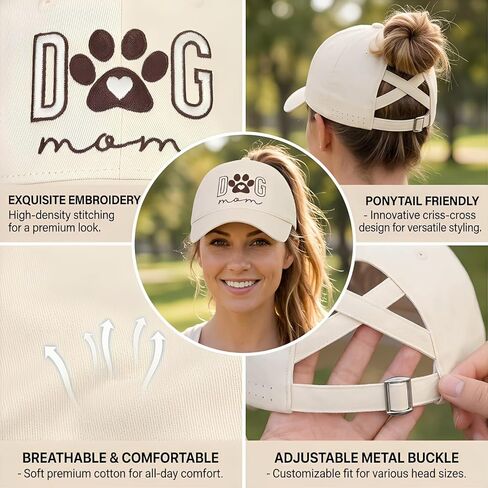 Dog Mom Hat, Dog Mom Gifts for Women, Adjustable Criss Cross High Ponytail Hat, Mothers Day Birthday Gifts for Doggy Lover in Kuwait