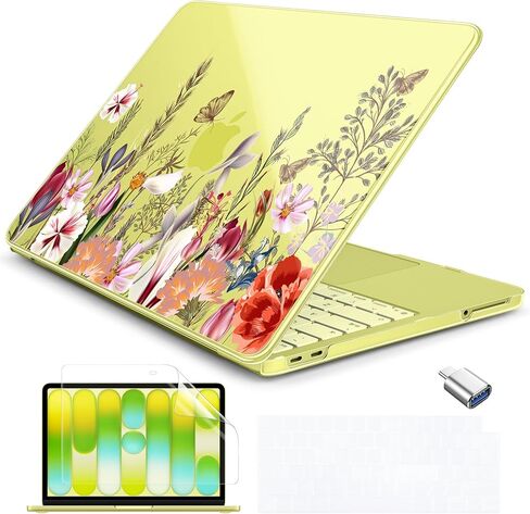 حافظة Batianda لجهاز MacBook Neo 13 بوصة إصدار 2026 موديل A3404، هيكل صلب نحيف للغاية مع غطاء لوحة مفاتيح، واقي شاشة ومحول USB، حزمة ملحقات الكمبيوتر المحمول، فراشة وأزهار in Kuwait