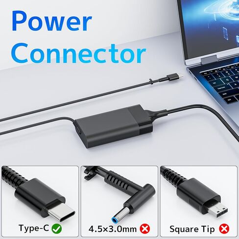 شاحن كمبيوتر محمول USB C بقدرة 65 وات 20 فولت 3.25 أمبير متوافق مع HP Spectre 13-C000 Envy Pro X2 Chromebook 14-CA000 EliteBook x360 Pavilion 12-B000 OmniBook Ultra Elite ProBook Type C سلك إمداد محول التيار المتردد in Kuwait