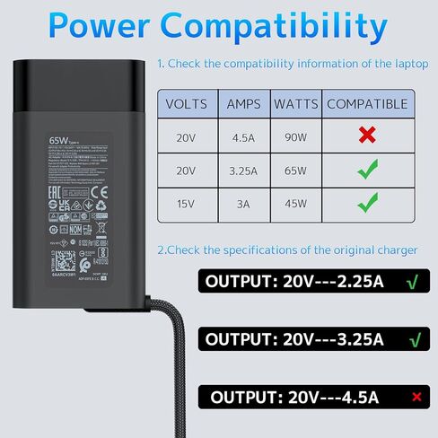 شاحن كمبيوتر محمول USB C بقدرة 65 وات 20 فولت 3.25 أمبير متوافق مع HP Spectre 13-C000 Envy Pro X2 Chromebook 14-CA000 EliteBook x360 Pavilion 12-B000 OmniBook Ultra Elite ProBook Type C سلك إمداد محول التيار المتردد in Kuwait