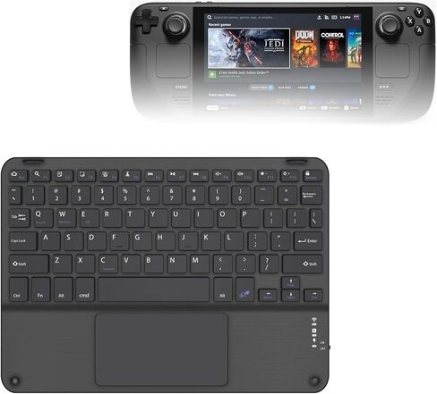 لوحة مفاتيح BoxWave متوافقة مع Valve Steam Deck - لوحة مفاتيح بلوتوث SlimKeys مع لوحة تتبع، لوحة لمس نحيفة محمولة - أسود لامع in Kuwait
