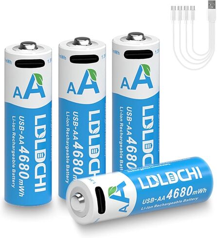 4680mWh Rechargeable Lithium AA Batteries 4 Pack, 1.5V USB C AA Battery, Long Lasting 1600 Cycles Double A Batteries for Joysticks, Toys, Remote, Flashlight, Smart Door Lock in Kuwait