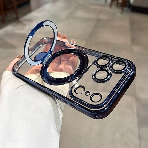 حافظة مغناطيسية لهاتف iPhone 17 Pro Max شفافة مع حامل، حماية كاملة للكاميرا [متوافقة مع Magsafe]، حافظة لهاتف iPhone 17 Pro Max 6.9 بوصة، أزرق in Kuwait
