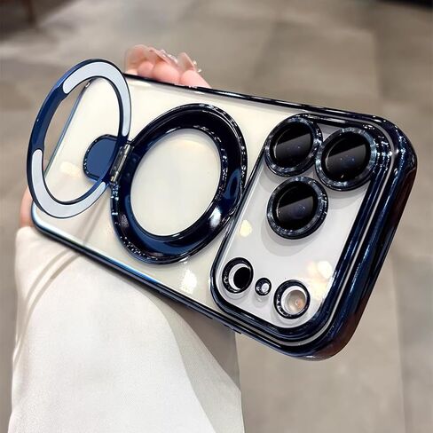 حافظة مغناطيسية لهاتف iPhone 17 Pro Max شفافة مع حامل، حماية كاملة للكاميرا [متوافقة مع Magsafe]، حافظة لهاتف iPhone 17 Pro Max 6.9 بوصة، أزرق in Kuwait