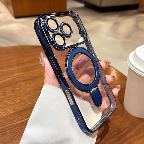 حافظة مغناطيسية لهاتف iPhone 17 Pro Max شفافة مع حامل، حماية كاملة للكاميرا [متوافقة مع Magsafe]، حافظة لهاتف iPhone 17 Pro Max 6.9 بوصة، أزرق in Kuwait