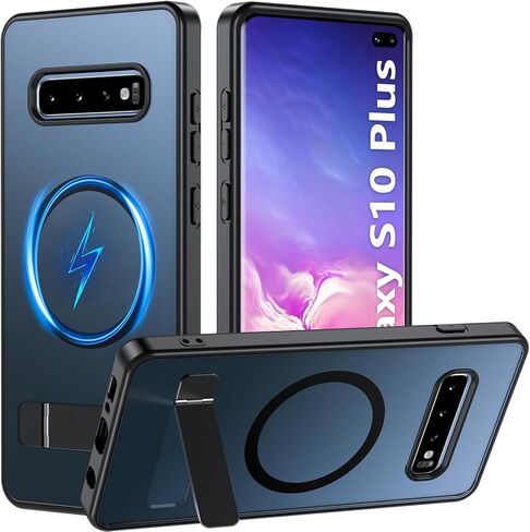 BESINPO Magnetic Case for Samsung Galaxy S10 Plus, [Built-in Invisible Kickstand][Military Grade Shockproof] Slim Translucent Matte Phone Case for S10+ 6.4 inch (Black) in Kuwait