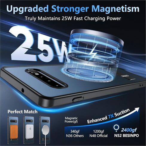 BESINPO Magnetic Case for Samsung Galaxy S10 Plus, [Built-in Invisible Kickstand][Military Grade Shockproof] Slim Translucent Matte Phone Case for S10+ 6.4 inch (Black) in Kuwait