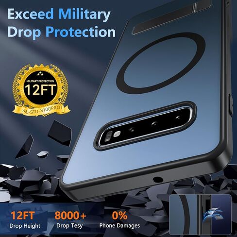 BESINPO Magnetic Case for Samsung Galaxy S10 Plus, [Built-in Invisible Kickstand][Military Grade Shockproof] Slim Translucent Matte Phone Case for S10+ 6.4 inch (Black) in Kuwait