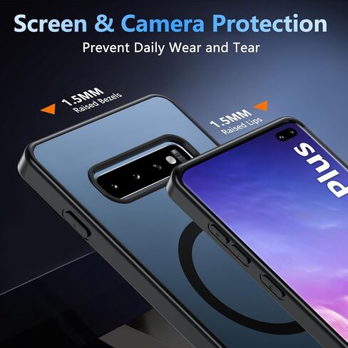 BESINPO Magnetic Case for Samsung Galaxy S10 Plus, [Built-in Invisible Kickstand][Military Grade Shockproof] Slim Translucent Matte Phone Case for S10+ 6.4 inch (Black) in Kuwait