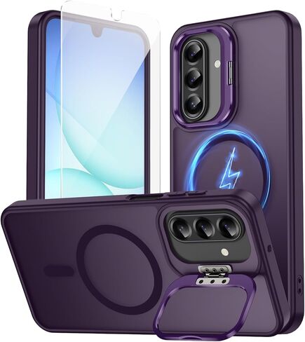 TOBOVON for Samsung Galaxy A17/A26 5G Phone Case, Fits MagSafe, with Built-in Camera Ring Stand & Screen Protector, Slim Translucent Matte Military-Grade Drop Protection Magnetic A26/A17 Cover, Black in Kuwait
