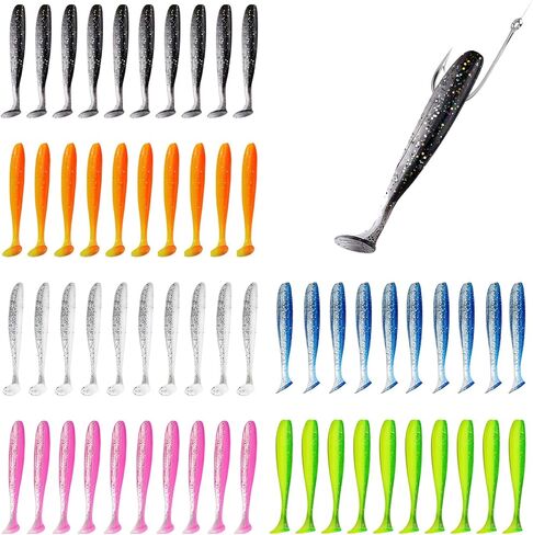 120 Pcs Soft Plastic Baits, 7 CM Paddle Tail Swim Baits, Fishing Soft Plastic Lures, Paddle Tail Swimbaits for Freshwater and Saltwater Bass Trout Walleye Crappie in Kuwait