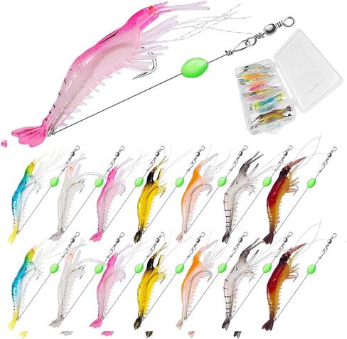 1PC Soft Luminous Shrimp Lure Set, 7 Colors Shrimp Bait with Hooks and Beads - Fishing Tackles, Bass, Trout, Catfish, Salmon in Kuwait