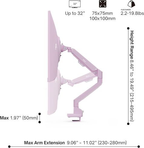 ذراع شاشة واحدة Pixio PS1S Wave Pink مع كابل HDMI 2.1 وردي عالي السرعة معتمد للغاية 10FT 8K 60 هرتز 4K 120 هرتز مضفر من النايلون in Kuwait
