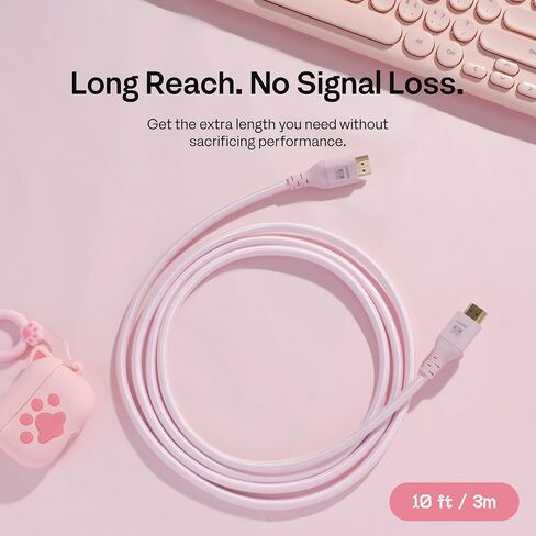 ذراع شاشة واحدة Pixio PS1S Wave Pink مع كابل HDMI 2.1 وردي عالي السرعة معتمد للغاية 10FT 8K 60 هرتز 4K 120 هرتز مضفر من النايلون in Kuwait