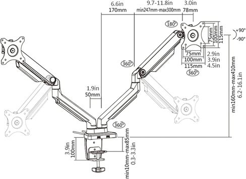 Monitor Desk Mount Dual Screen Monitor Stand Mechanical Spring Monitor Desk Mount Stand Height-Adjustable Monitor Arm Desk Mount with 2 USB Ports, Fits 17"- 27" Screen Co in Kuwait
