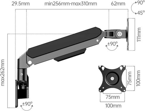Monitor Arms Single Monitor Wall Mount for Max 32 Inch, 4.4-19.8Lbs Screens, Fully Adjustable Gas Spring Arm Mounted Holder with 75/100Mm Desk Accessories in Kuwait