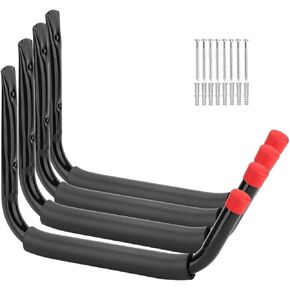 Kayak Storage Utility Rack, Heavy Duty Garage Hangers, Wall Mount or Dock Hanging Hooks for Canoe,Paddle Board,Surfboard,Snow Board,Ladder (4 Pack Black 15.4" Hook) in Kuwait