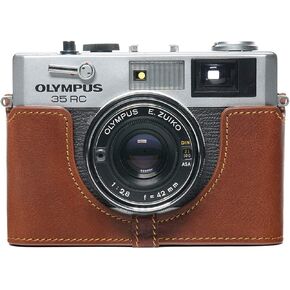 حافظة 35 RC، حافظة نصف كاميرا مصنوعة يدويًا من الجلد الطبيعي الأصلي من BolinUS لكاميرا Olympus 35 RC مع حزام يد (LavaBrown) in Kuwait